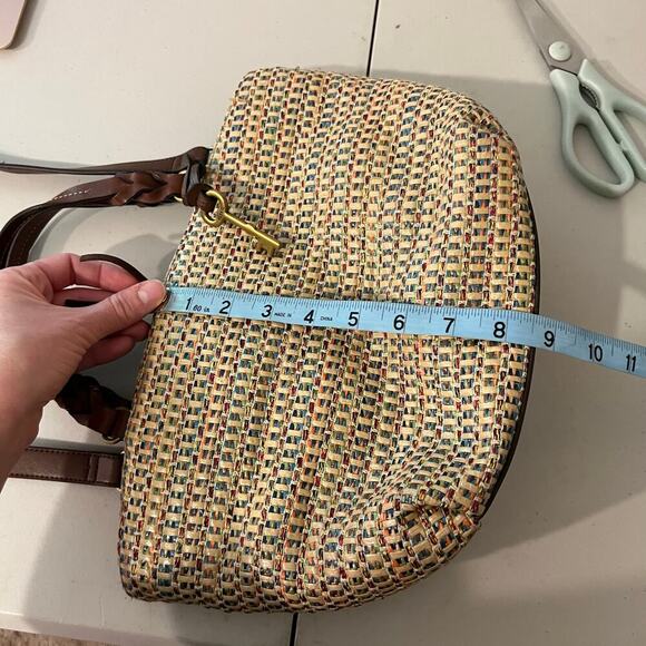 Fossil Multi Colored Woven Brown Leather Top Handle Crossbody Medium Bag - Picture 14 of 16